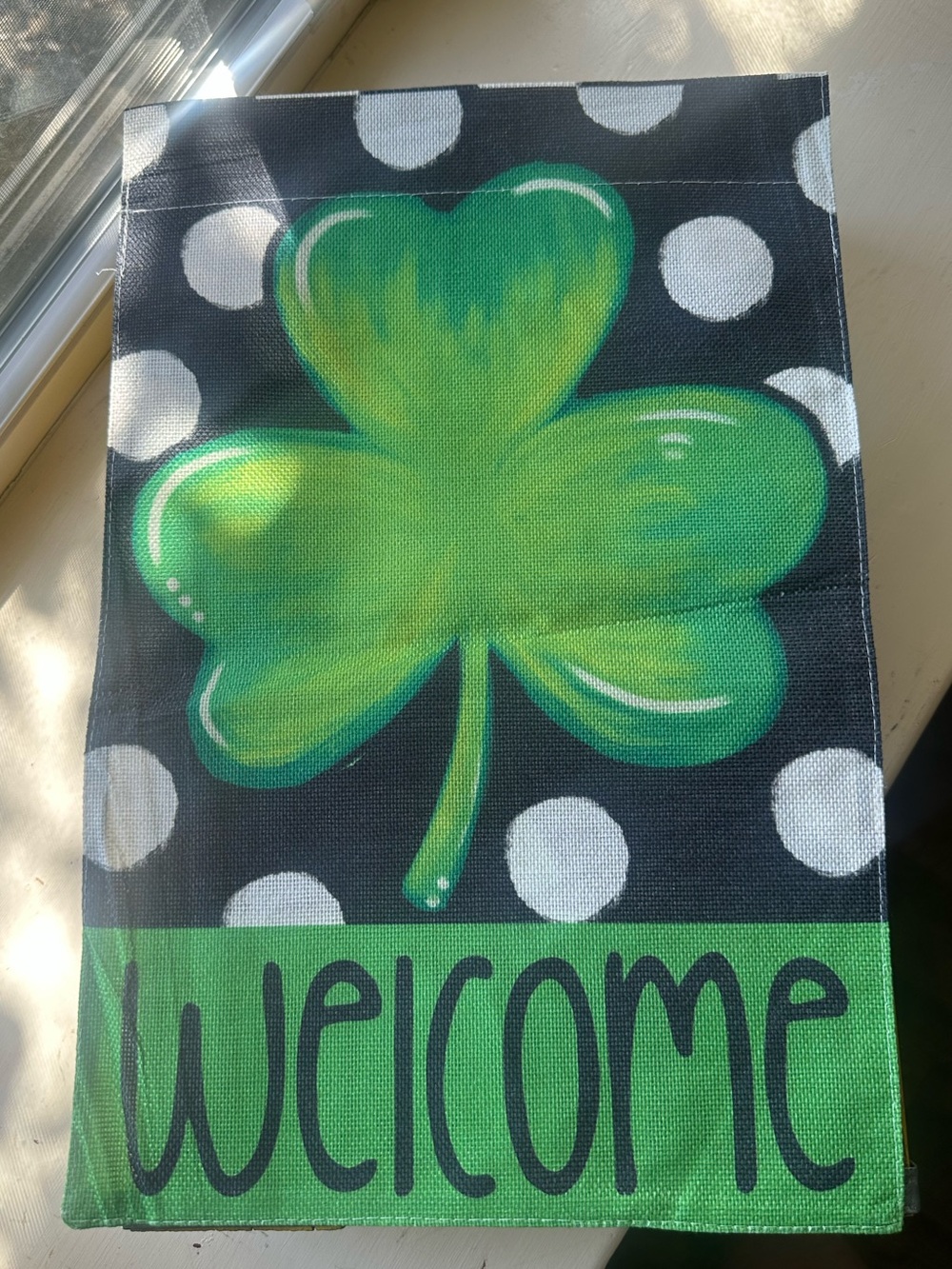 Welcome Shamrock Door Flag - Green Polka Dot St. Patrick's Day Decor - Picture 3 of 3